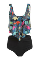 Laden Sie das Bild in den Galerie-Viewer, Zweiteilige grau bedruckte Tankini Badeanzüge