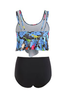 Laden Sie das Bild in den Galerie-Viewer, Zweiteilige grau bedruckte Tankini Badeanzüge