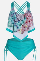 Laden Sie das Bild in den Galerie-Viewer, Zweiteilige grün bedruckte Tankini Badeanzüge