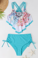 Laden Sie das Bild in den Galerie-Viewer, Zweiteilige grün bedruckte Tankini Badeanzüge