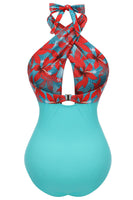 Laden Sie das Bild in den Galerie-Viewer, Neckholder Einteilige grüne Badebekleidung mit hoher Taille