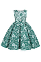 Laden Sie das Bild in den Galerie-Viewer, Niedliches Juwel Hals Rosa Jacquard Mädchenkleid