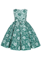 Laden Sie das Bild in den Galerie-Viewer, Niedliches Juwel Hals Rosa Jacquard Mädchenkleid