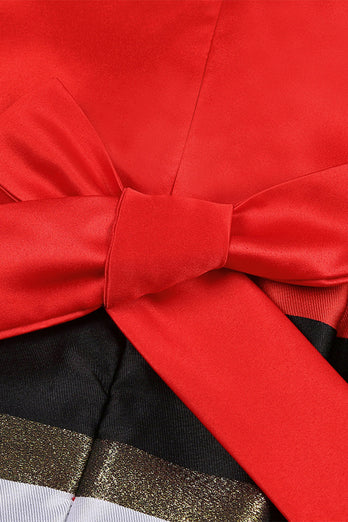 A-Linie rotes Mädchenkleid mit V-Ausschnitt und Kappenärmeln