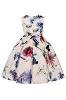 Laden Sie das Bild in den Galerie-Viewer, A Linie Jewel Hals Hellblau bedrucktes Mädchen Kleid