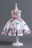 Laden Sie das Bild in den Galerie-Viewer, A Linie Jewel Hals Blau bedrucktes Mädchen Kleid