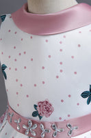 Laden Sie das Bild in den Galerie-Viewer, A Linie Jewel Hals Blau bedrucktes Mädchen Kleid