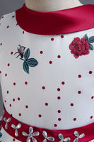 Laden Sie das Bild in den Galerie-Viewer, A Linie Jewel Hals Blau bedrucktes Mädchen Kleid