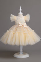 Laden Sie das Bild in den Galerie-Viewer, A Linie Jewel Hals Rotes Mädchen Kleid mit Schleife