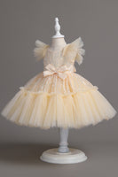 Laden Sie das Bild in den Galerie-Viewer, A Linie Jewel Hals Rotes Mädchen Kleid mit Schleife