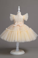 Laden Sie das Bild in den Galerie-Viewer, A Linie Jewel Hals Rotes Mädchen Kleid mit Schleife