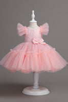 Laden Sie das Bild in den Galerie-Viewer, A Linie Jewel Hals Rotes Mädchen Kleid mit Schleife