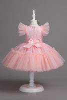 Laden Sie das Bild in den Galerie-Viewer, A Linie Jewel Hals Rotes Mädchen Kleid mit Schleife