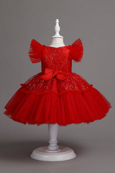 A Linie Jewel Hals Rotes Mädchen Kleid mit Schleife