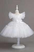 Laden Sie das Bild in den Galerie-Viewer, A Linie Jewel Hals Rotes Mädchen Kleid mit Schleife