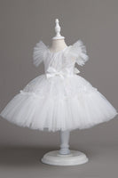 Laden Sie das Bild in den Galerie-Viewer, A Linie Jewel Hals Rotes Mädchen Kleid mit Schleife