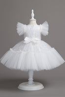 Laden Sie das Bild in den Galerie-Viewer, A Linie Jewel Hals Rotes Mädchen Kleid mit Schleife