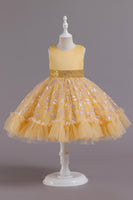 Laden Sie das Bild in den Galerie-Viewer, A LinIe Jewel Hals Rosa Mädchen Party Kleid mit Applikationen