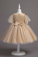 Laden Sie das Bild in den Galerie-Viewer, A-Linie Schulterfreies Burgunder Tüll Mädchen Kleid