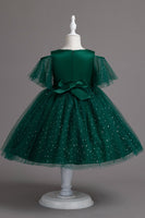 Laden Sie das Bild in den Galerie-Viewer, A-Linie Schulterfreies Burgunder Tüll Mädchen Kleid