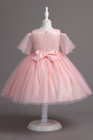 Laden Sie das Bild in den Galerie-Viewer, A-Linie Schulterfreies Burgunder Tüll Mädchen Kleid