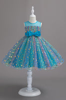 Laden Sie das Bild in den Galerie-Viewer, A Linie Jewel Hals Blush Mädchen Party Kleid mit Schleife