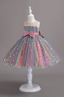 Laden Sie das Bild in den Galerie-Viewer, A Linie Jewel Hals Blush Mädchen Party Kleid mit Schleife