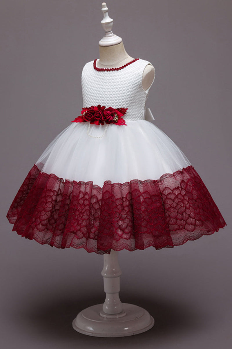 Laden Sie das Bild in den Galerie-Viewer, Rosa ärmelloses Blumentüllkleid Mädchen Kleid mit Schleife