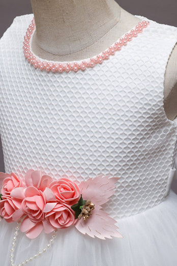 Rosa ärmelloses Blumentüllkleid Mädchen Kleid mit Schleife