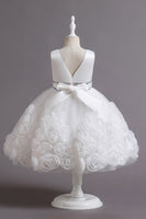 Laden Sie das Bild in den Galerie-Viewer, Fuchsia A Linie Pailletten Blumen Mädchen Partykleid mit Schleife