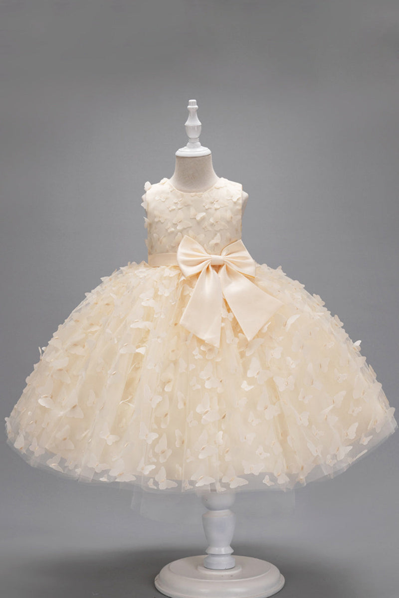 Laden Sie das Bild in den Galerie-Viewer, Champagner Prinzessin Schmetterling Tüll Mädchen Kleid mit Schleife