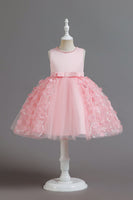 Laden Sie das Bild in den Galerie-Viewer, Champagner A Linie Tüll ärmelloses Blumenmädchen Partykleid mit Schleife