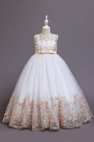 Laden Sie das Bild in den Galerie-Viewer, Marineblaues ärmelloses A Linie Stickerei Mädchen Kleid