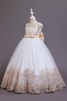 Laden Sie das Bild in den Galerie-Viewer, Marineblaues ärmelloses A Linie Stickerei Mädchen Kleid