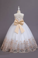 Laden Sie das Bild in den Galerie-Viewer, Marineblaues ärmelloses A Linie Stickerei Mädchen Kleid