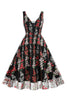 Laden Sie das Bild in den Galerie-Viewer, Schwarzes Rockabilly 1950er Jahre Kleid mit Stickerei