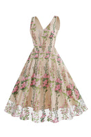 Laden Sie das Bild in den Galerie-Viewer, Schwarzes Rockabilly 1950er Jahre Kleid mit Stickerei