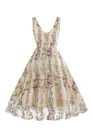 Laden Sie das Bild in den Galerie-Viewer, Schwarzes Rockabilly 1950er Jahre Kleid mit Stickerei