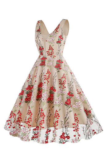 Schwarzes Rockabilly 1950er Jahre Kleid mit Stickerei