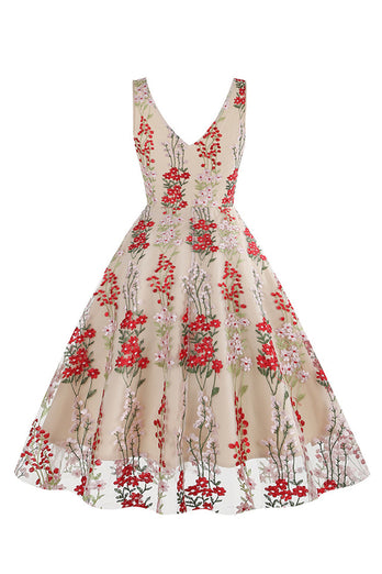 Schwarzes Rockabilly 1950er Jahre Kleid mit Stickerei