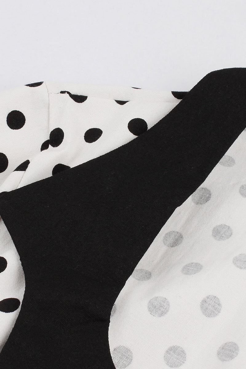 Laden Sie das Bild in den Galerie-Viewer, Schwarzes Polka Dots Rockabilly 1950er Jahre Kleid mit kurzen Ärmeln