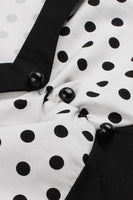 Laden Sie das Bild in den Galerie-Viewer, Schwarzes Polka Dots Rockabilly 1950er Jahre Kleid mit kurzen Ärmeln