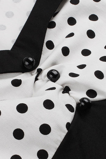 Schwarzes Polka Dots Rockabilly 1950er Jahre Kleid mit kurzen Ärmeln