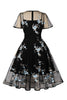 Laden Sie das Bild in den Galerie-Viewer, Swing Schwarzes Kleid aus den 1950er Jahren mit Stickerei