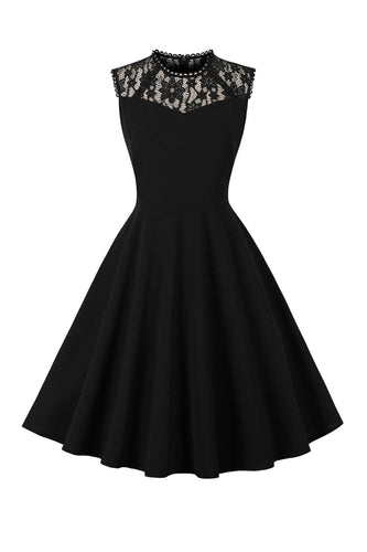 Schwarzes Swing 1950er Jahre Kleid mit Spitze