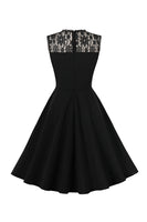Laden Sie das Bild in den Galerie-Viewer, Schwarzes Swing 1950er Jahre Kleid mit Spitze