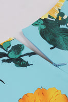 Laden Sie das Bild in den Galerie-Viewer, Blaues Blumenmuster Kurzärmeliges Rockabilly Kleid