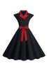 Laden Sie das Bild in den Galerie-Viewer, Schwarzes Polka Dots Rockabilly Kleid mit Schleife