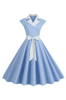 Laden Sie das Bild in den Galerie-Viewer, Schwarzes Polka Dots Rockabilly Kleid mit Schleife