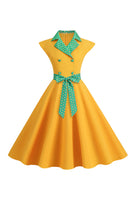 Laden Sie das Bild in den Galerie-Viewer, Schwarzes Polka Dots Rockabilly Kleid mit Schleife